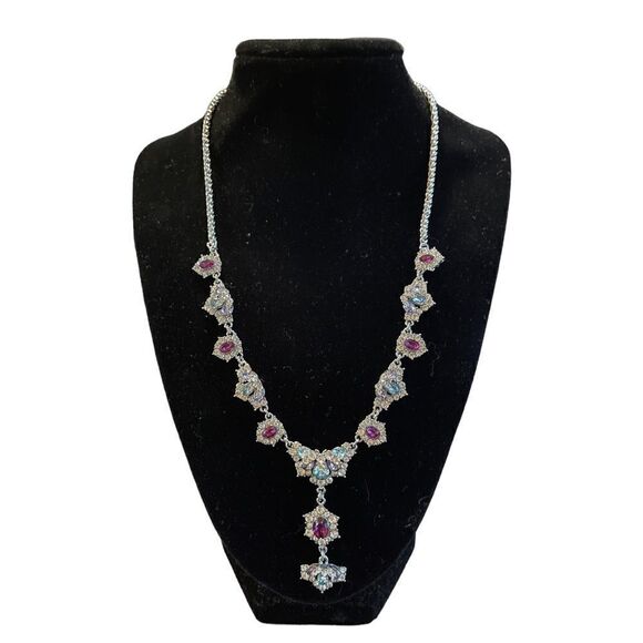 NWOT BRAND NEW AUTHENTIC Charter Club Silver-Tone Red and Blue Crystal Necklace - Picture 1 of 5